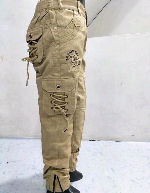 Cream Six Pocket Pants For Boys Boys Stylish Cargo Pants Boys Jogger Jeans Comfortable Cotton Boys Kids Cargo Pant Casual Cargo Joggers For Kids Stretchable Cargo Pant For Boys Joggers Pants For Chil...